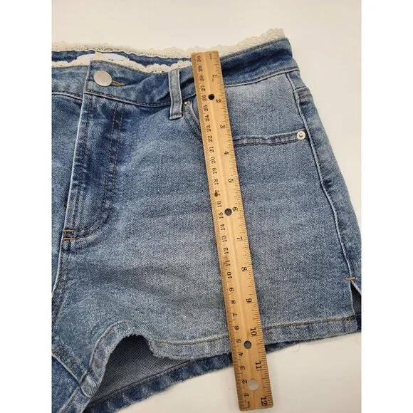 VANILLA STAR Juniors SZ 7 Lace Waist Jean Shorts Mini y2k style summer - Picture 6 of 10